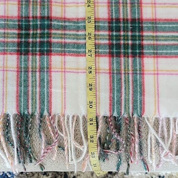LOFT Outlet Plaid Cream Green Red Pink Fringe Hem Winter Scarf - Picture 7 of 7
